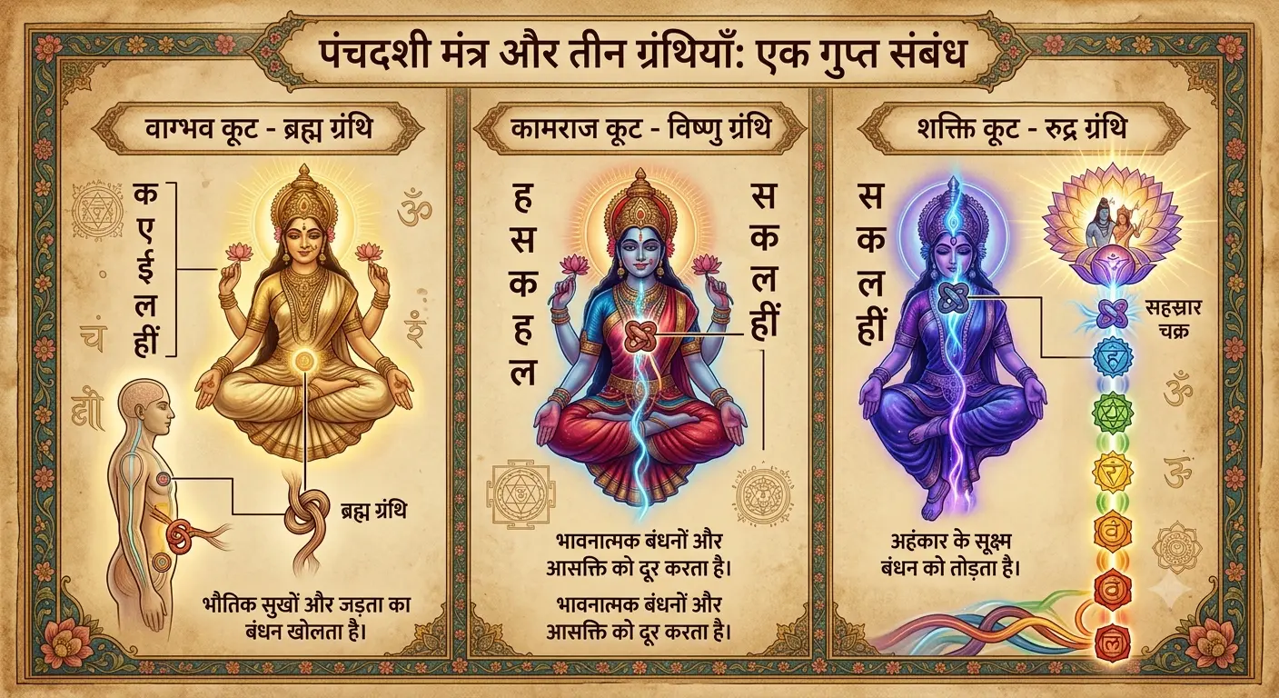 पंचदशी मंत्र के तीन कूट और तीन ग्रंथियाँ यहाँ असली रहस्य है